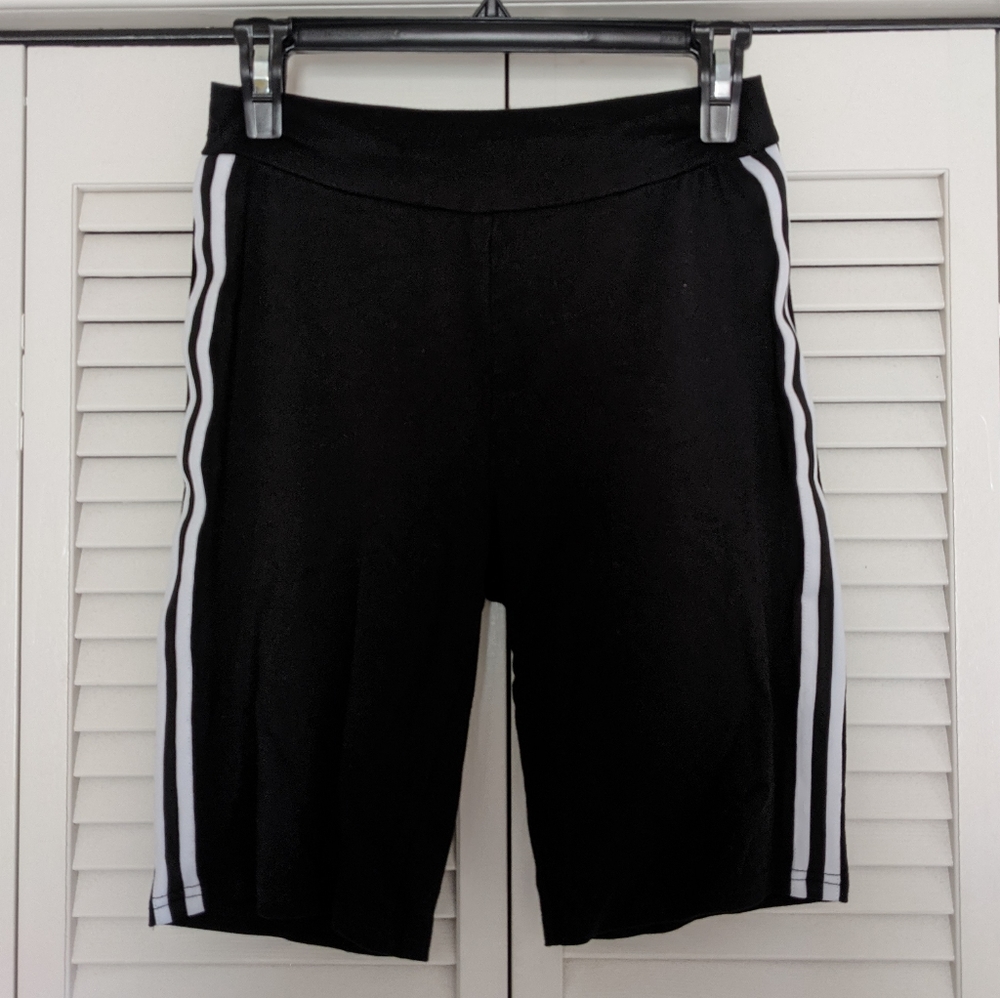 Black Biker Shorts with White Stripes